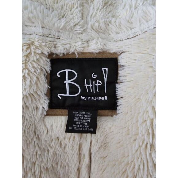 B Hip Waterfall‎ Boho Hippie Faux Suede Sherpa Ruffle Front Jacket Beige SZ L - Picture 6 of 11